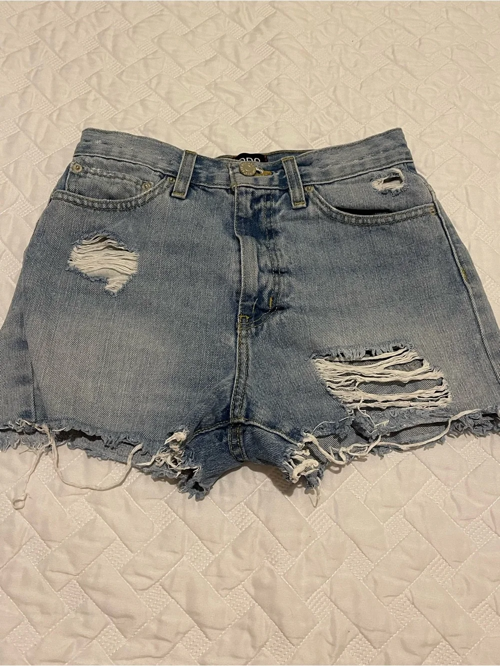 BDG Distressed Light Blue High-Rise Denim Shorts